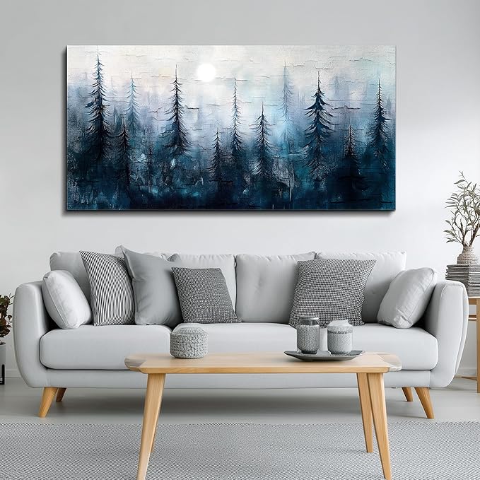 KELIYUAN Large Wall Decor Canvas Painting Wall Art For Living Room Dining Room Decoration Abstract Foggy Forest Landscape Artwork Print Picture For Office Bedroom Modern Home Decor 24x48 Inches