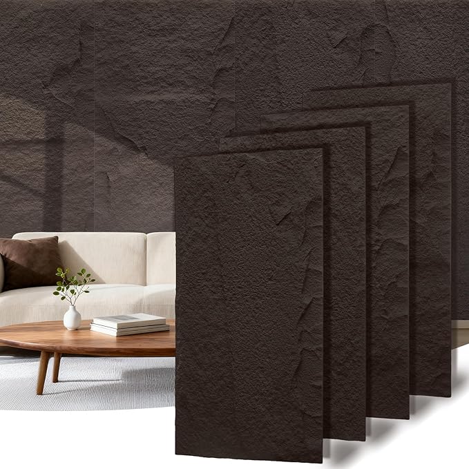 3D Faux Stone Wall Panels, 4-Pack 47.24×23.62 in. PU Wall Panels 30.99 sq.ft Coverage, Lightweight & Waterproof, Easy DIY Install for Living Room, Bedroom, Office