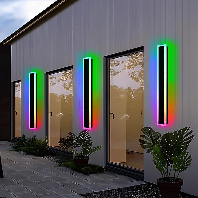 MELUCEE 2 Pack 32 Inch Long Outdoor RGB Wall Light, Waterproof IP65 LED Wall Mount Lighting Fixture Outside Wall Sconce for House Garage Porch Courtyard, Remote Control Included