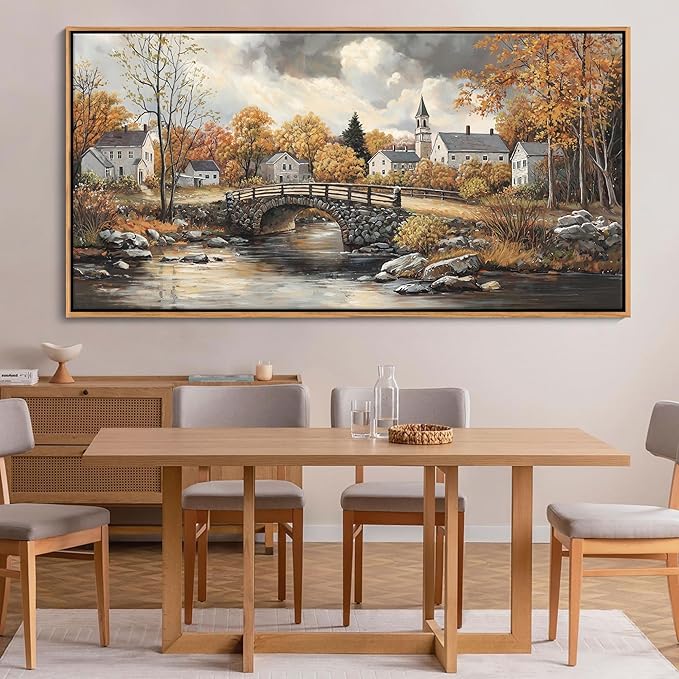 Canvas Wall Art for Living Room - Bridge Paintings Wall Decor Rustic Farmhouse Scenery Wall Pictures for Bedroom French Country Decor Country Style Bedroom Accent Landscape Artwork for Walls 29×58IN