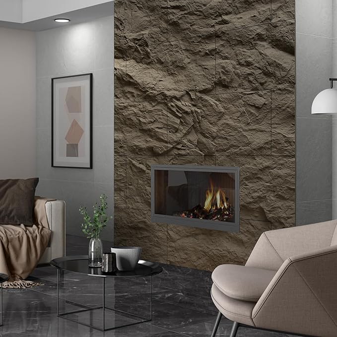 KASARO 3D Faux Stone Wall Panels, 4 PCS PU Wainscoting Panel for Interior Wall Decor, Cement Texture Thicker Accent for Home, Office, 43.3 × 23.6 inch, Grey