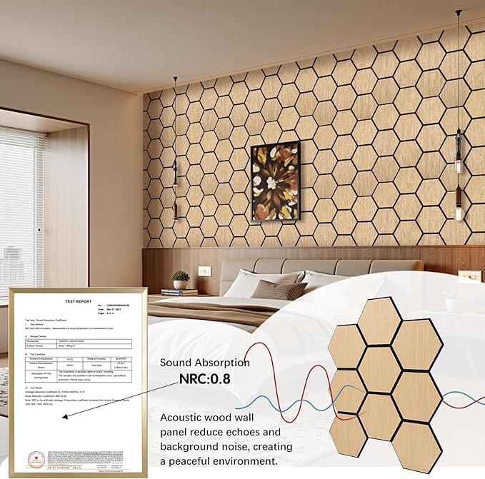 4 Packs Acoustic Wall Panels - Self-Adhesive 3D Wood Slat Wall Panel- Peel and Stick Sound Absorbing Panels for Noise Reducing - Feature Wall Decor for Home & Office