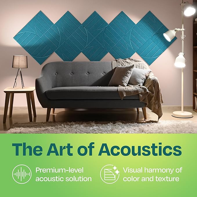 Acoustic Panels 12-Pack Soundproof Wall Panels 12"x12"x0.4" Decorative Sound Dampening for Your Home, Office, Studio, Bedroom & More with Unique ModuArc Carving [Light Turquoise]