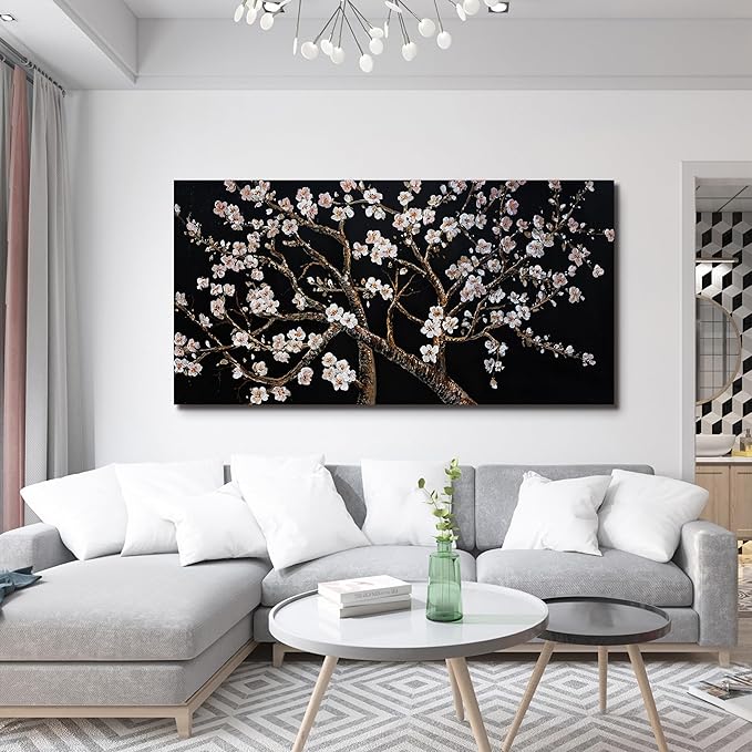 Canvas Wall Art Decor Large Black and White Wall Art Pictures For Living Room Tree of Life Wall Art Prints Canvas Art Wall Decor Flowers Artwork for Walls Bedroom Home Aesthetic Decor 24" x 48"