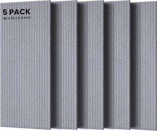 5 Pack Acoustic Panels, 48 x 24x 0.4 Inch Sound Proof Panels for Walls, Premium Wall Sound Absorbing Panels, Decorative Sound Dampening Panels for Media Room, Office and Studio,Silver Gray