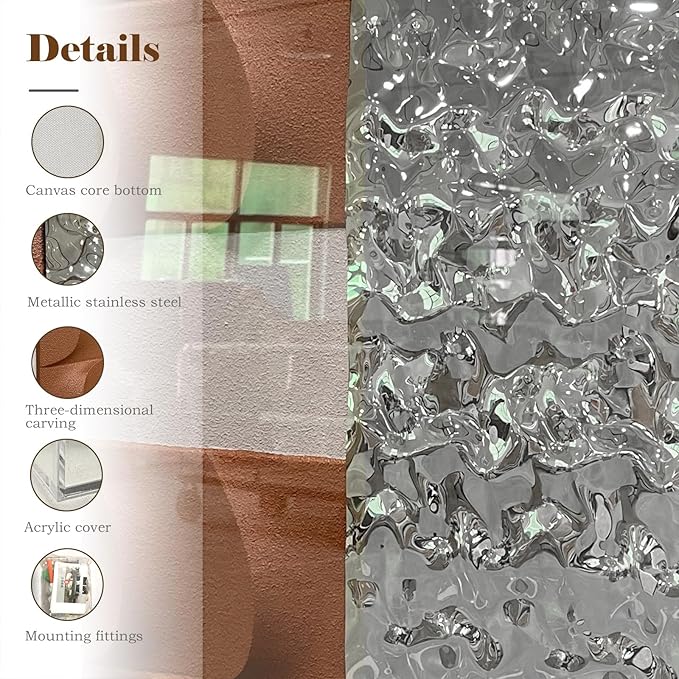 BrightA 3D Wood Wall Art Modern Style Sandstone Relief Painting Stainless Steel Water Ripple Painting Decorative Space Textural Art Office Wall Art 27.5"x39.4"