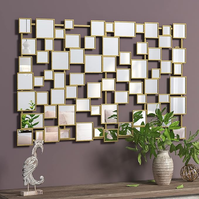 Large Modern Accent Wall Mirror for Living Room Gold 45×30 Inch Metal Framed Decorative Mirror for Entryway Bedroom Home Decor