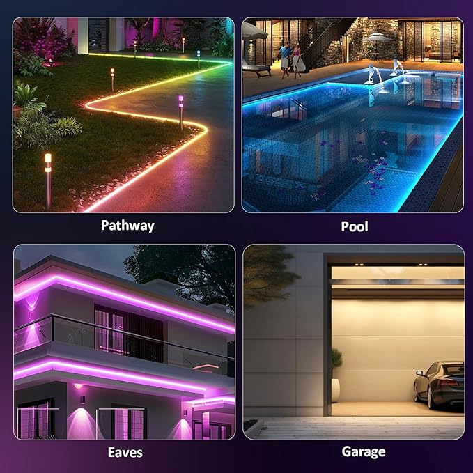 100FT Outdoor RGB LED Strip Lights, IP68 Music Sync Led Lights with App Control and Remote,Color Changing Waterproof Led Rope Lights for Outdoor, Balcony, Roof, Garden, Stairs