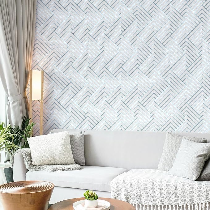 Blue White Geometric Peel and Stick Wallpaper Self Adhesive Geometric Contact Paper for Walls Striped Wallpaper Peel and Stick Modern Accent Wallpapers for Bedroom Kitchen Bathroom 17.5"x120"