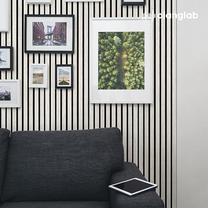 Olanglab Wood Slat Wall Panels 4 Pack, Wooden Acoustic Wall Panels, 94.5"x12.6" Each 3D Wall Panels for Interior Wall Decor (White-Extendo Trio)