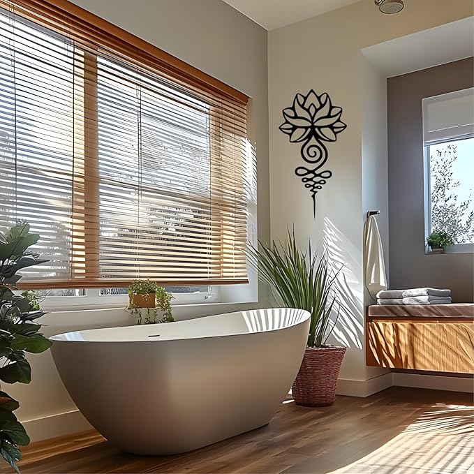 kuestboy Lotus Metal Wall Art,Minimalist Black Line Art Mandala,Spiritual Zen Flower Decor Hanging Sign for Home Room Decor (42" x 22" / 106x55cm)