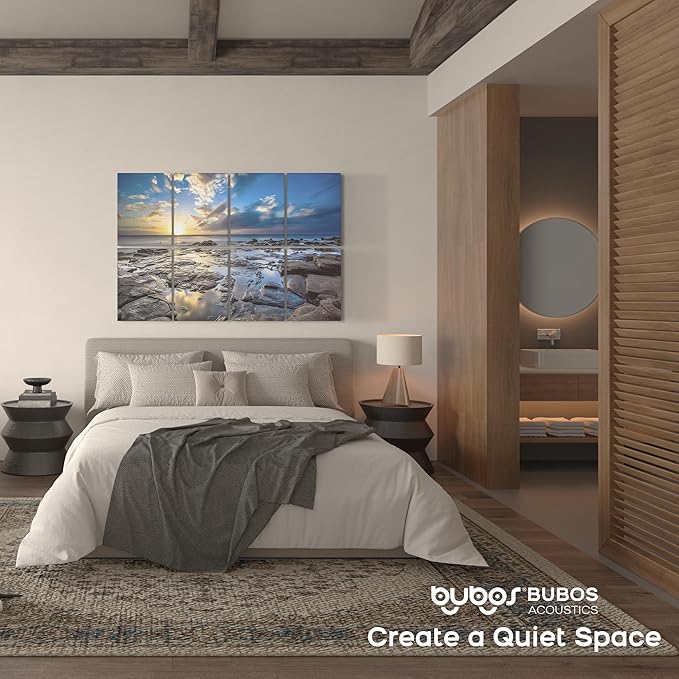 BUBOS 8 Pack Art Acoustic Panels Soundproof Wall Panel,47.2X31.4 Inches Sound Absorbing Panel,Self-adhesive Decorative Acoustical Wall Panels, Acoustic Treatment for Ceiling Home Office (Coastal rock)