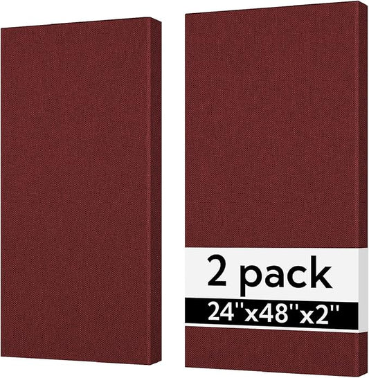 Olanglab Sound Absorbing Acoustic Wall Panels 2 Pack, 2'' 24''x48'' Fiberglass Sound Dampening Panels, Large Fabric Wrapped Sound Proof Panels for Walls (Burgundy)
