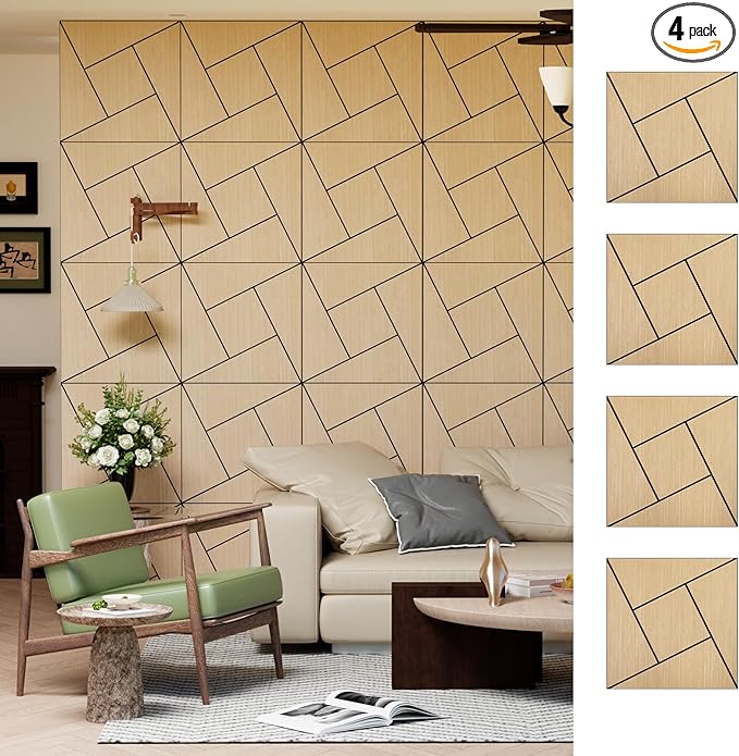 4 Packs Acoustic Wall Panels - Self-Adhesive 3D Wood Slat Wall Panel- Peel and Stick Sound Absorbing Panels for Noise Reducing - Feature Wall Decor for Home & Office