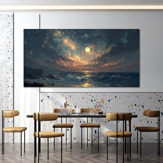 Canvas Wall Art Decor Beach Waves Oversized Wall Art Pictures For Living Room Decorations Artwork For Walls Gold And Blue Art Wall Decor For Bedroom Office Canvas Pictures For Wall Decor 29 × 58 Inch