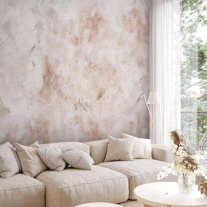 artgeist Wall Mural Stone 77x55 in - XXL Peel and Stick Self-Adhesive Wallpaper Removable Large Sticker Foil Wall Decor Print Picture Image Design Abstract Concrete Beige Like Painted a-A-10133-a-a