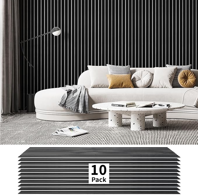 Art3dwallpanels 10 Pack Acoustic Panels, 48" X 12" X 0.43" Soundproof Wall Panels, Self Adhesive High Density Sound Absorbing Acoustic Treatment for Recording Studio, Office, Black and White