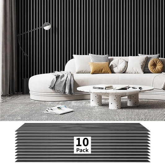 Art3dwallpanels 10 Pack Acoustic Panels, 48" X 12" X 0.43" Soundproof Wall Panels, Self Adhesive High Density Sound Absorbing Acoustic Treatment for Recording Studio, Office, Black and White