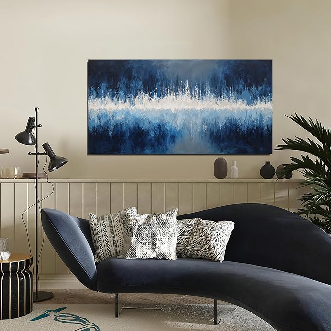 Abstract Wall Art Canvas Art Wall Decor Abstract Wall Decor artwork for walls Modern Deep Blue Tones Prints Calm Cool Tones Modern Canvas Art on Bathroom,Dining Room Ready to Hang Size 20"X40"