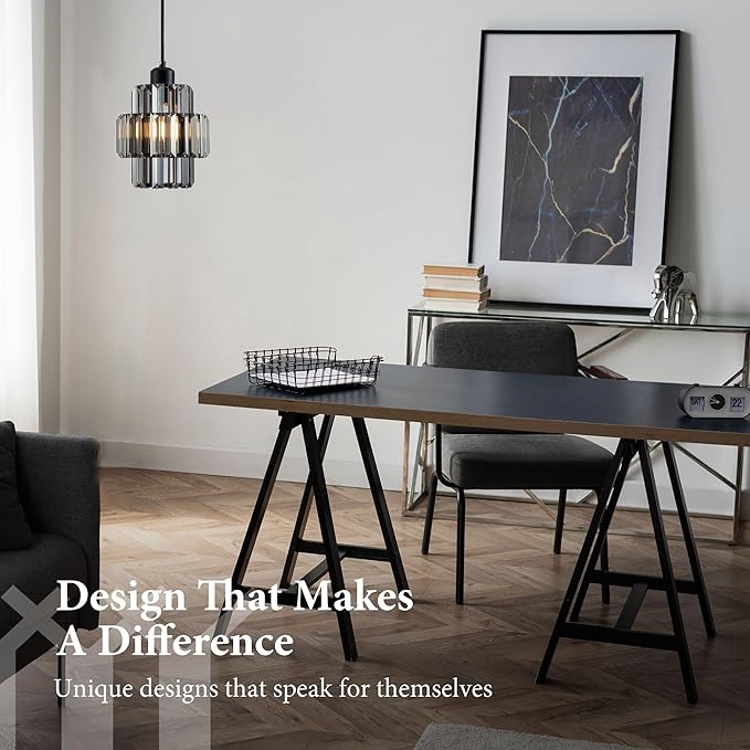 Modern Crystal Chandelier, 6"x7" Classic Crafted Pendant Light, Glass & Metal Hanging Light Innovative Small Space Use in Dining Room, Kitchen Island, Bedroom, Living Room - Midnight Fog