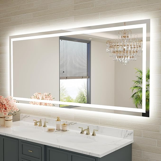 72x36 Large LED Bathroom Mirror with Lights, Brighter Backlit + Front Lit, Tempered Glass, Dimmable, Multiple Light Modes, Anti-Fog Lighted Bathroom Vanity Mirror for Wall, Memory Function