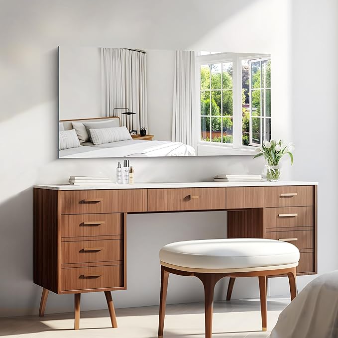 KOCUUY Frameless Mirror, 24x48 Inch Rectangle Bathroom Vanity Mirror for Over Sink, Upgraded Shatterproof Unframed Design for Bedroom, Living Room, Entryway