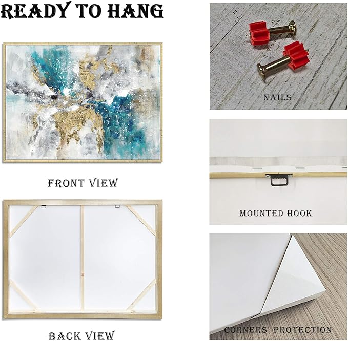 Abstract Canvas Framed Wall Art: Marble Abstract Heavy Texture Pictures Minimalist Painting with Gold Foil for Bedroom (40''W x 30''H, Multiple Sizes)