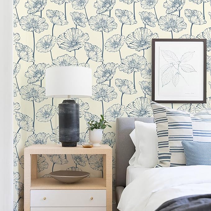 Orainege Peel and Stick Wallpaper Floral Contact Paper Blue and Beige Wallpaper 17.3inx118.1in Self Adhesive Wall Paper Boho Removable