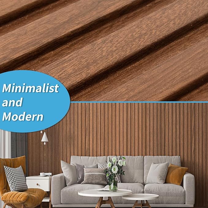 Art3d 8 Pack 96" x 6" WPC Slat Wall Panels, 3D Fluted Panel for Interior Wall Decor, TV Background, Bedroom, Living Room - Warm Teak