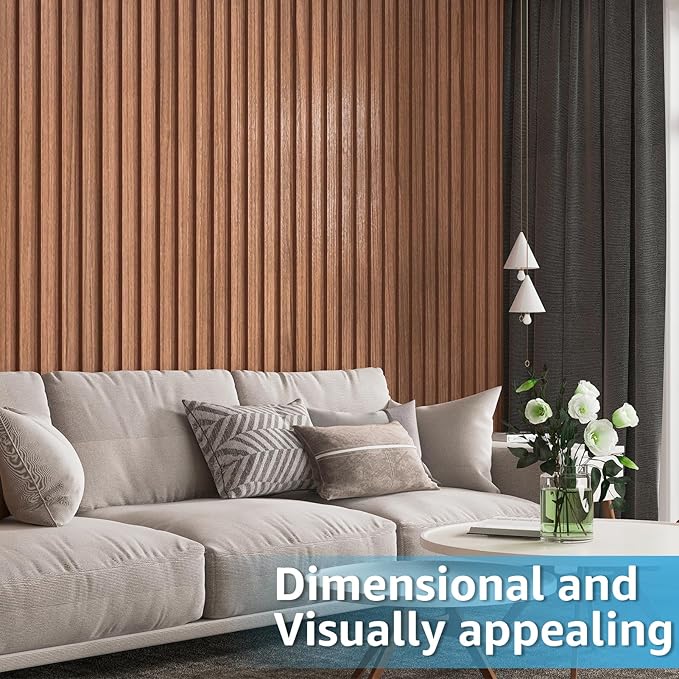Art3d 8 Pack 96" x 6" WPC Slat Wall Panels, 3D Fluted Panel for Interior Wall Decor, TV Background, Bedroom, Living Room - Warm Teak