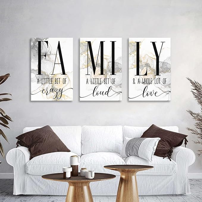 Large Family Canvas Wall Art Set of 3, Marble Fluid Texture Living Room Wall Decor Inspirational Quotes Christian Pictures Kitchen Signs Family Painting Artwork Bedroom Office Home Decorations 24x36in