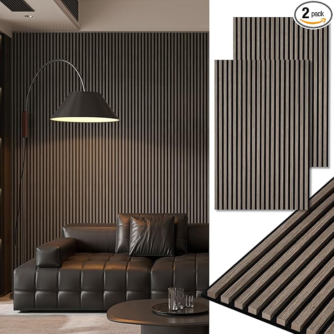 Art3d 2-Pack 48" x 24" Acoustic Wood Panels for Wall, Soundproof Wood Slat Panel for Wall and Ceiling, 3D Fluted Sound Absorbing Paneling for Interior Wall Decor, Living Room, Bedroom - Walnut