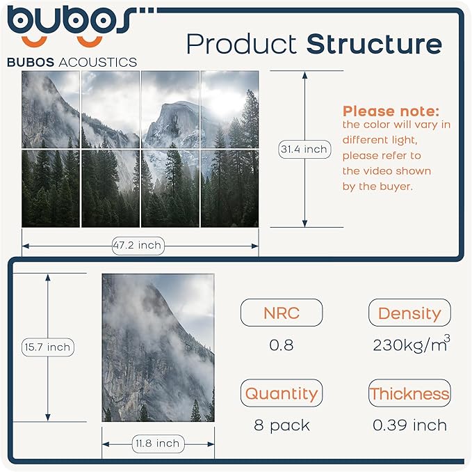 BUBOS 8 Pack Art Acoustic Panels Soundproof Wall Panel,47.2X31.4 Inches Sound Absorbing Panel,Self-Adhesive Decorative Acoustical Wall Panels, Acoustic Treatment for Ceiling Home Office（Forest2）