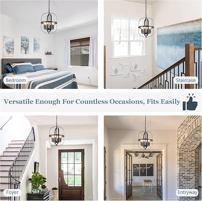 Black Chandelier-6 Light,Modern Farmhouse Chandeliers for Dining Room Light Fixture Entryway Industrial Rustic Geometric Hanging Foyer Lighting Fixtures Kitchen Chandelier for Bedroom Hallway