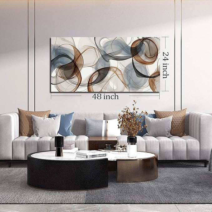 Large Abstract Canvas Wall Art Brown Wall Decor Light Blue Pictures Art Print Modern Artwork for Bedroom Bathroom Living Room Office 24"x 48"