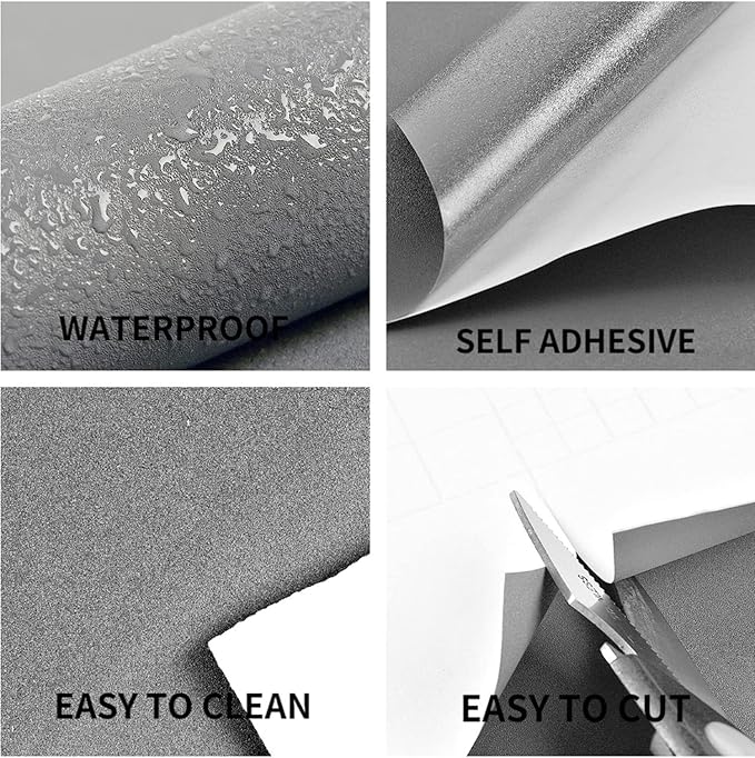 17.51in x400in Grey Wallpaper Peel and Stick Removable Modern Grey Contact Paper Self Adhesive Textured Decorative Wall Covering Bathroom Kitchen Cabinet Upgrade Thicker