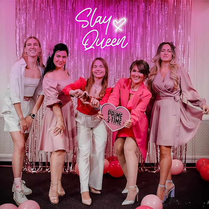 Kavaas Slay Queen Neon Signs 15.3" x 12.6", Pink LED Light Up Signs for Wall Decor | Slay Queen Sign for Girls Bedroom, Bar, Office, Dorms