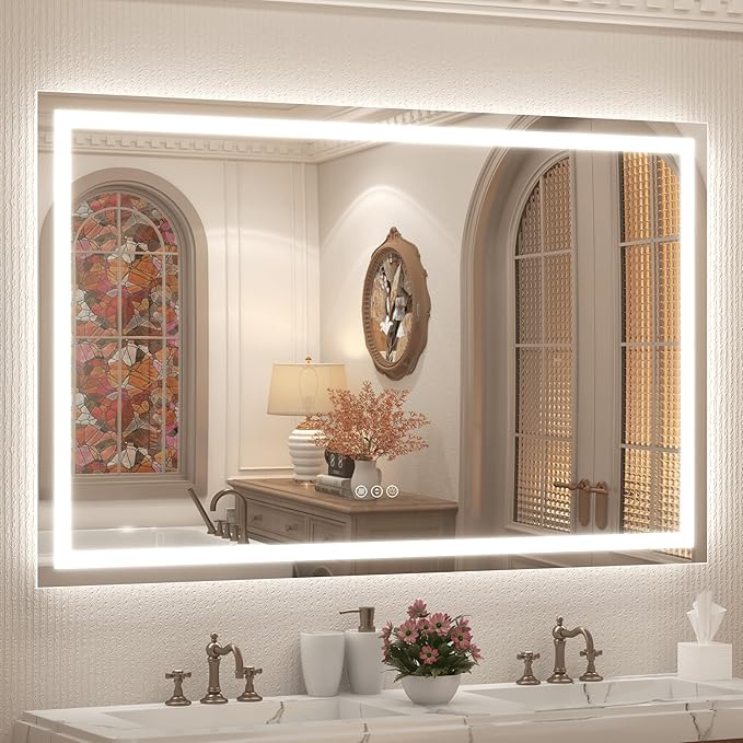 LED Bathroom Mirror 57x36 Inch, Lighted Vanity Mirrors for Wall, Front Lights and Backlit, Dimmable, Anti-Fog, Memory, Shatterproof, ETL Listed