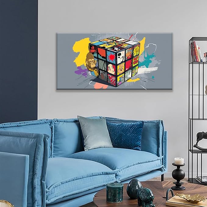 Abstract Wall Art For Living Room Artwork Graffiti Cube Canvas Art Wall Decor Modern Canvas Prints Pictures Colorful Wall Art For Home Hotel Artwork 24 X 48 Inch