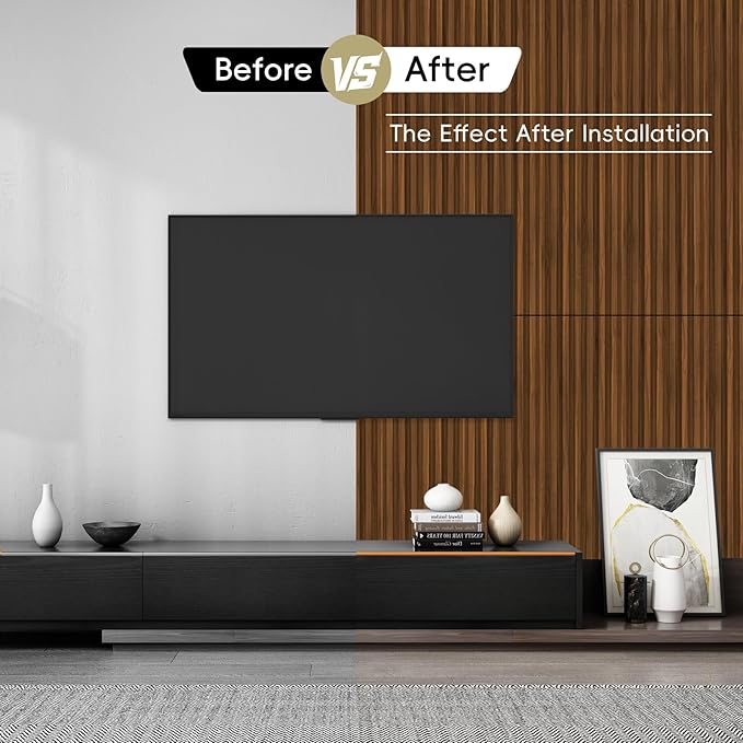 18Pack WPC Wainscoting Panels, 48.2 x 6.2 Inches 3D Accent Wall Panels for Interior Wall Decor, Fluted Wood Paneling for Living Room, TV Background, Office, Bedroom (Teak)