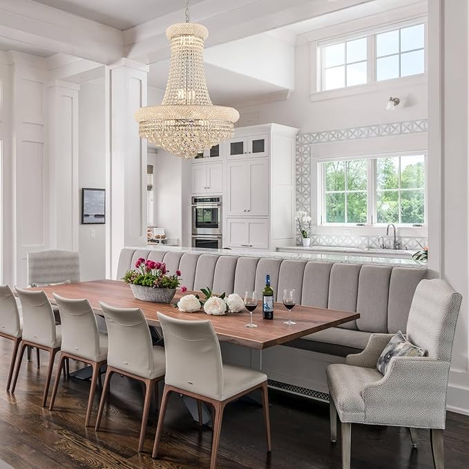 14 Lights Chrome Finish Empire Crystal Chandelier Lighting for Living Room Foyer Dining Room Hallway Entryway (Dia 24'')