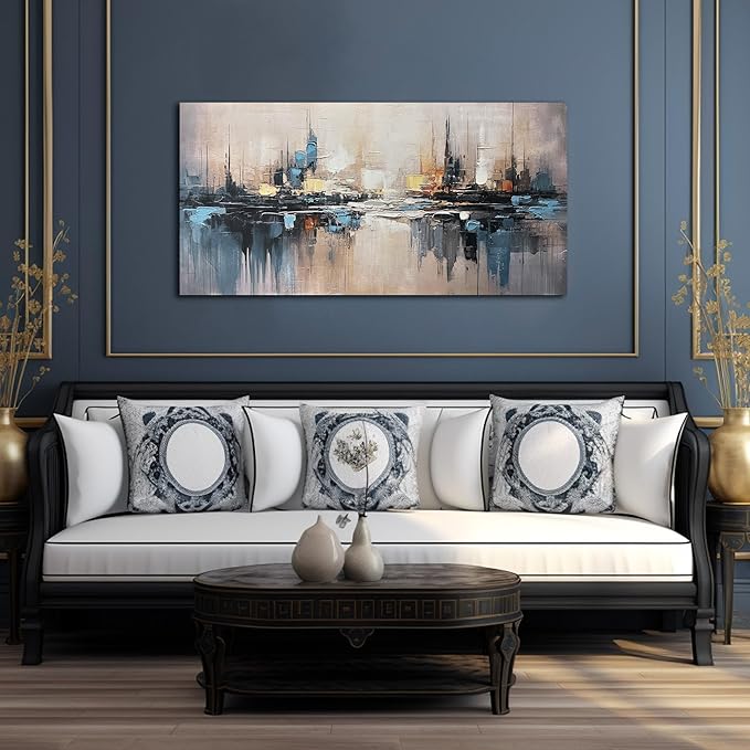 Blue Abstract Wall Art Decor Large Pictures for Living Room Blue and Gray White Bedroom Bathroom Office Decor Size 24 x 48 Inches