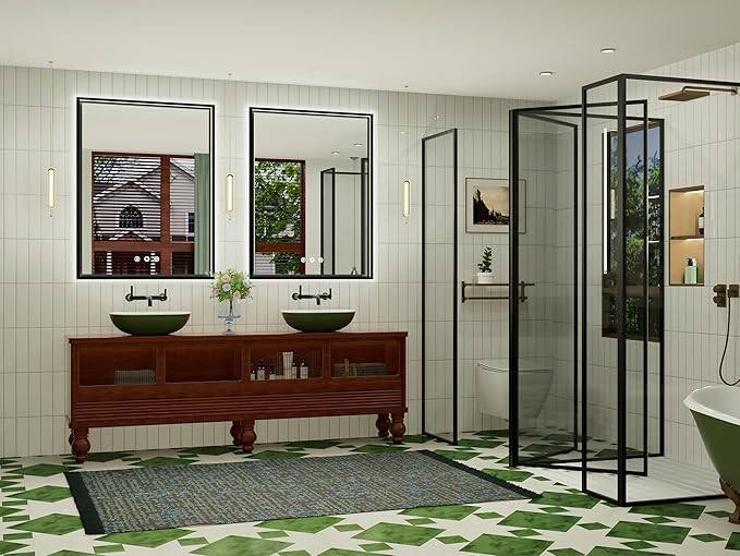 28x36 Inch Black LED Bathroom Mirror with Front & Back Ligths, Adjustable 3000K/4500K/6000K, Lighted Bathroom Vanity Mirror, Memory, Dimmable, Anti-Fog, Wall Mounted, Horizontal/Vertical