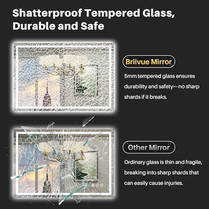 36"x30" LED Bathroom Mirror with Lights, Backlit & Front Lit, Anti-Fog Lighted Bathroom Vanity Mirror for Wall, Memory Function, Dimmable, HD Tempered Glass, Shatter-Proof