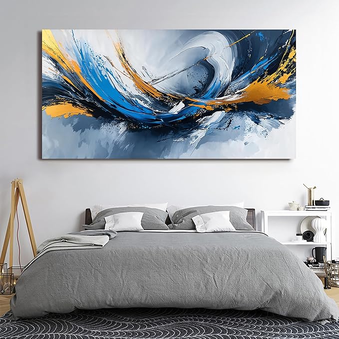 Canvas Wall Art Decor Gold And Blue Abstract Art Wall Decor Modern Abstract Aesthetics Large Wall Art For Living Room Decorations Artwork For Walls Prints For Bedroom Office Wall Decor 24×48 Inch