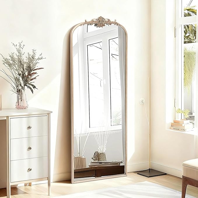 Arched Mirror Full Length: 21"x56" Champagne Gold Vintage Full Body Mirror - Floor Antique Baroque Traditional Ornate for Entryway/Cloakroom/Bedroom - Home Decor for Fashion-Conscious