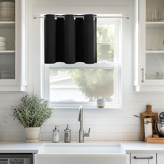 ChrisDowa Blackout Curtains 36 Inches Long for Living Room, Grommet Thermal Insulated Room Darkening Curtains for Bedroom (1 Panel Set, Black, 52W x 36L)