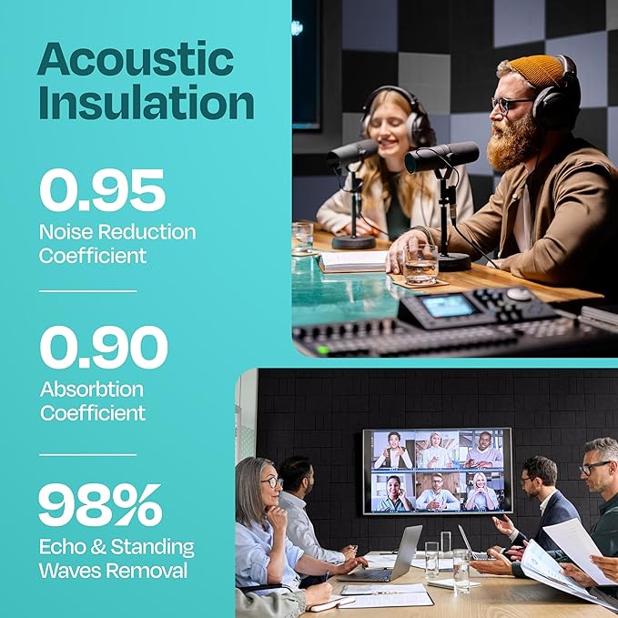 Acoustic Panels 12-Pack Soundproof Wall Panels 12"x12"x0.4" Decorative Sound Dampening for Your Home, Office, Studio, Bedroom & More with Unique GridFrame Carving [Deep Black]