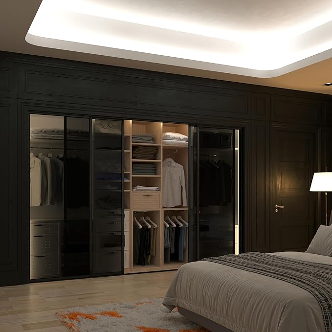 4 Panel Glass Room Divider and Sliding Glass Closet Doors - Smoked Frosted Partition Wall - Clear, Smoked and Frosted Glass Sliding Doors Options (Smoked Glass, 120x80)