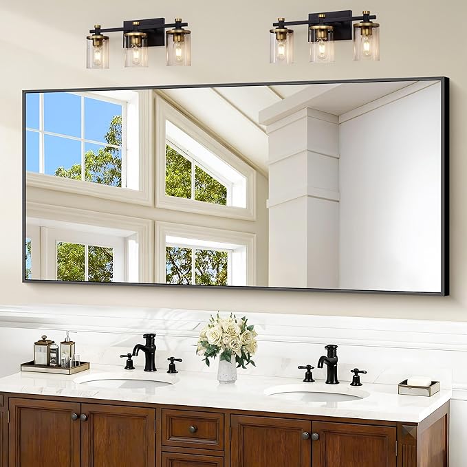 Black Bathroom Mirror for Wall, 60x30 Inch Rectangle Mirrors with Metal Frame, Modern Vanity Wall Mirror Decor for Bathroom Living Room, Entryway Hangs Horizontal or Vertical